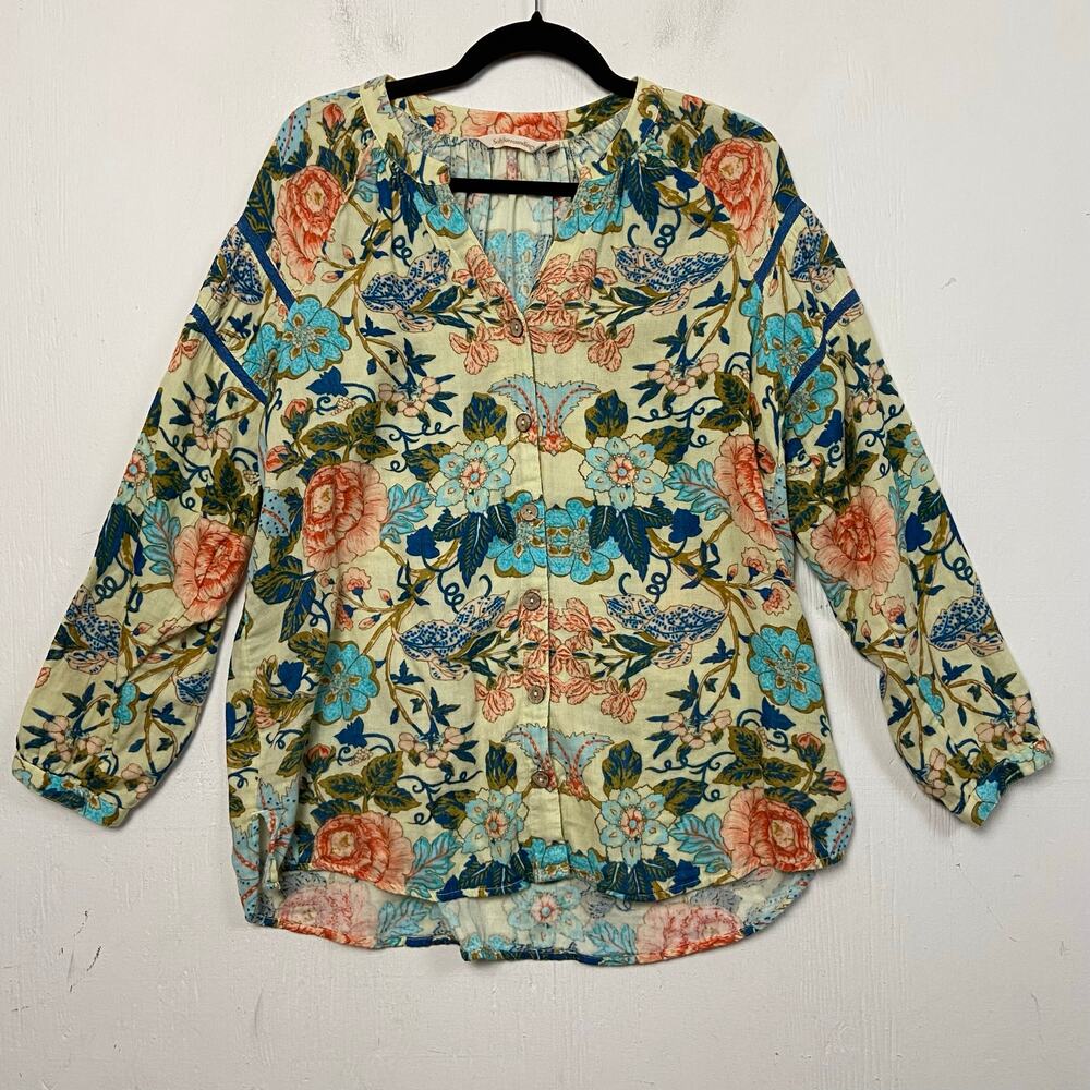 Soft Surroundings Bisonette Gauze Shirt Floral Cotton Button Down Size Large - Picture 2 of 13